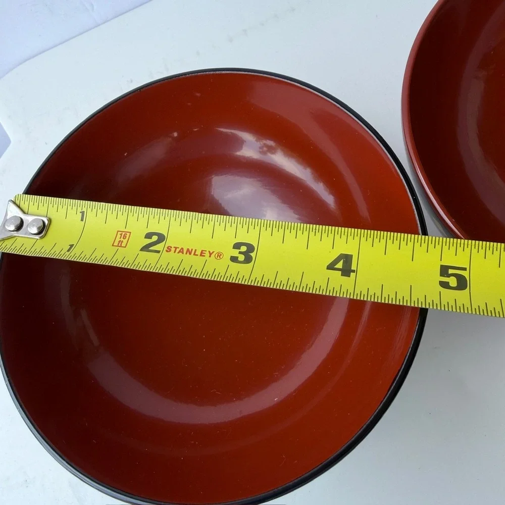 Set of 2 Japanese Lacquerware Soup Bowls Red Black Gold Motif B-9